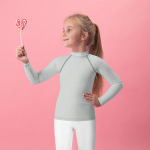 Tiny Trendsetter: Girls' Long Sleeve Solid Color Rash Guards - Smoke
