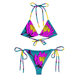 Trendy Petals: Women's Dahlia Print 001 String Bikini Beach Bikini Exclusive Swimwear Womens