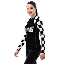 Trendy Training Attire: Checkered Women's Long Sleeve BJJ Rash Guard - Noir Jiu-Jitsu Checkered Exclusive Jiu-Jitsu Long Sleeve Rash Guard Womens