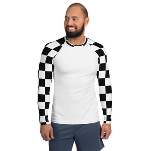 Trendy Training Attire: Men's Checkered BJJ Rash Guard - Blanc Checkered Exclusive Long Sleeve Mens Rash Guard