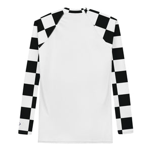 Trendy Training Attire: Men's Checkered BJJ Rash Guard - Blanc Checkered Exclusive Long Sleeve Mens Rash Guard