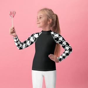 Trendy Training Gear: Houndstooth Long Sleeve Rash Guard for Girls Exclusive Girls Houndstooth Kids Long Sleeve Rash Guard