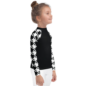 Trendy Training Gear: Houndstooth Long Sleeve Rash Guard for Girls Exclusive Girls Houndstooth Kids Long Sleeve Rash Guard