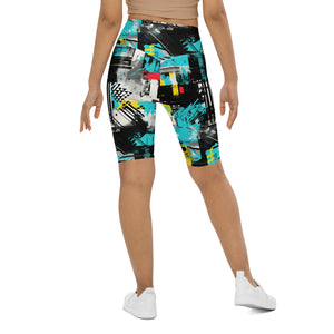 Tropical Tempo: Women's Mile After Mile Biker Shorts - Tropical Thunder 001 Exclusive Leggings Running Shorts Tights Womens