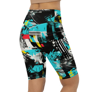 Tropical Tempo: Women's Mile After Mile Biker Shorts - Tropical Thunder 001 Exclusive Leggings Running Shorts Tights Womens