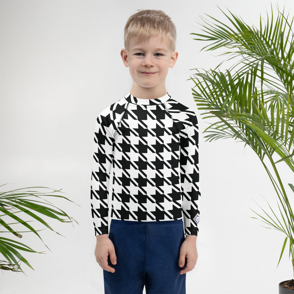 Ultimate Performance: Boy's Houndstooth Long Sleeve BJJ Rash Guard Boys Exclusive Houndstooth Kids Long Sleeve Rash Guard Swimwear