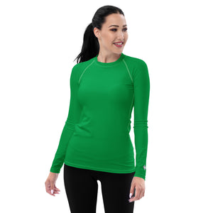 Understated Elegance: Solid Color Long Sleeve Rash Guard for Women - Jade