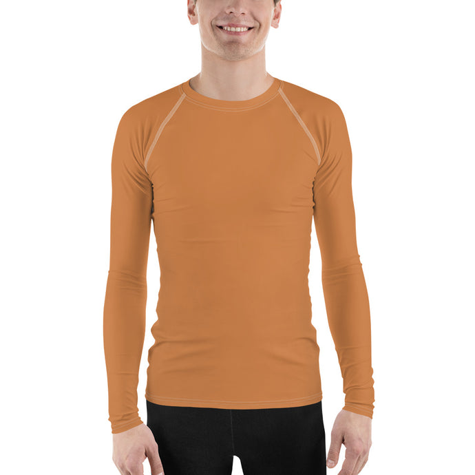 Understated Style: Solid Color Rash Guard for Men - Raw Sienna Exclusive Long Sleeve Mens Rash Guard Solid Color Swimwear