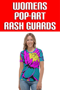Unleash Your Inner Pop Art Fan with Women's Dahlia Print BJJ Short Sleeve Rash Guard 001 - Soldier Complex