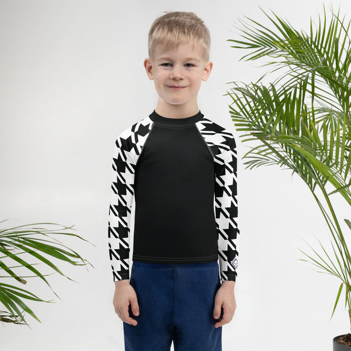 Unleash Your Potential: Boy's Houndstooth BJJ Rash Guard - Long Sleeve Boys Exclusive Houndstooth Kids Long Sleeve Rash Guard Swimwear