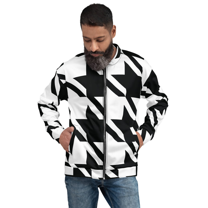 Urban Elegance: Men's Houndstooth Bomber Jacket Athleisure Bomber Jacket Exclusive Houndstooth Jackets Mens