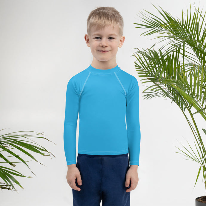 Urban Explorer: Boys' Solid Color Rash Guards for Adventures - Cyan Boys Exclusive Kids Long Sleeve Solid Color Swimwear