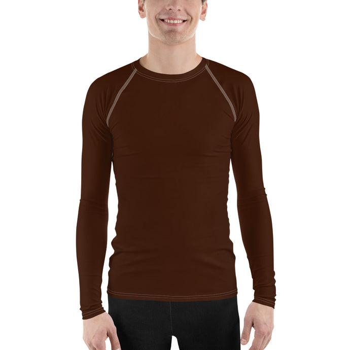 Versatile Vibes: Men's Solid Color Long Sleeve Rash Guard - Chocolate Exclusive Long Sleeve Mens Rash Guard Solid Color Swimwear