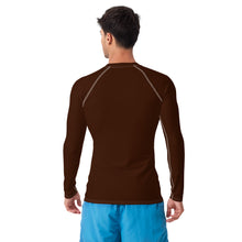 Versatile Vibes: Men's Solid Color Long Sleeve Rash Guard - Chocolate Exclusive Long Sleeve Mens Rash Guard Solid Color Swimwear