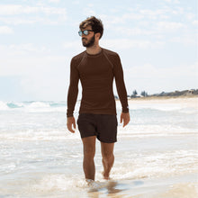 Versatile Vibes: Men's Solid Color Long Sleeve Rash Guard - Chocolate Exclusive Long Sleeve Mens Rash Guard Solid Color Swimwear