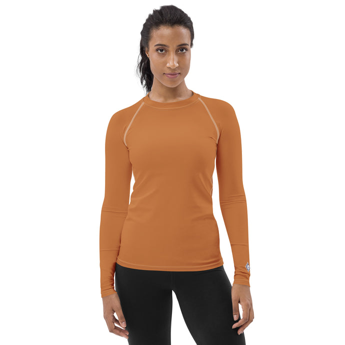 Versatile Vibes: Solid Color Long Sleeve Rash Guard for Women - Raw Sienna Exclusive Long Sleeve Rash Guard Solid Color Swimwear Womens