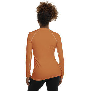 Versatile Vibes: Solid Color Long Sleeve Rash Guard for Women - Raw Sienna