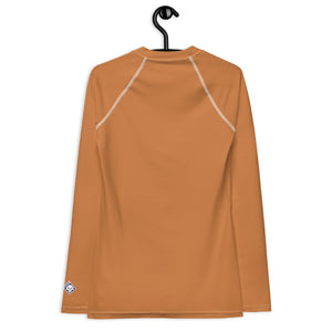 Versatile Vibes: Solid Color Long Sleeve Rash Guard for Women - Raw Sienna