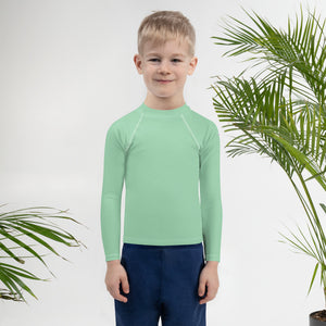 Wave Rider Essential: Solid Color Rash Guards for Young Boys - Vista Blue Boys Exclusive Kids Long Sleeve Rash Guard Solid Color