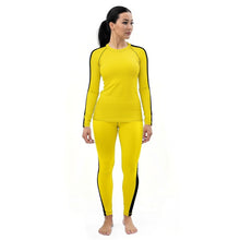 Martial Arts Elegance: Women's Bruce Lee Game of Death and Kill Bill Inspired Long Sleeve Rash Guard and Yoga Pants Set