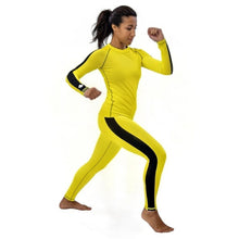 Martial Arts Elegance: Women's Bruce Lee Game of Death and Kill Bill Inspired Long Sleeve Rash Guard and Yoga Pants Set