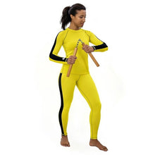 Martial Arts Elegance: Women's Bruce Lee Game of Death and Kill Bill Inspired Long Sleeve Rash Guard and Yoga Pants Set