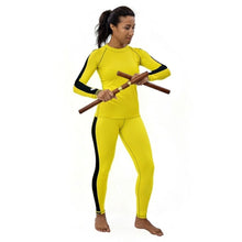 Martial Arts Elegance: Women's Bruce Lee Game of Death and Kill Bill Inspired Long Sleeve Rash Guard and Yoga Pants Set