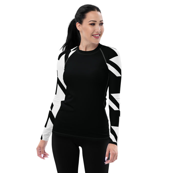 Womens Long Sleeve BJJ Rash Guard - Houndstooth 001 Noir