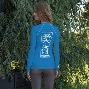 Womens Long Sleeve BJJ Rash Guard - Jiu-Jitsu 004 - Azul BJJ Exclusive Jiu-Jitsu Long Sleeve Rash Guard Womens