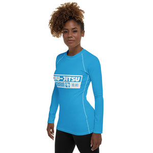 Womens Long Sleeve BJJ Rash Guard - Jiu-Jitsu 005 - Cyan BJJ Exclusive Jiu-Jitsu Long Sleeve Rash Guard Womens