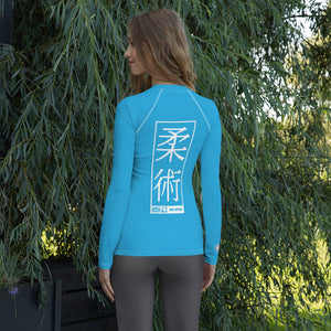 Womens Long Sleeve BJJ Rash Guard - Jiu-Jitsu 005 - Cyan BJJ Exclusive Jiu-Jitsu Long Sleeve Rash Guard Womens