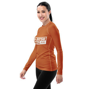 Womens Long Sleeve BJJ Rash Guard - Jiu-Jitsu 007 - Raw Sienna BJJ Exclusive Jiu-Jitsu Long Sleeve Rash Guard Womens