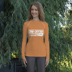 Womens Long Sleeve BJJ Rash Guard - Jiu-Jitsu 007 - Raw Sienna BJJ Exclusive Jiu-Jitsu Long Sleeve Rash Guard Womens