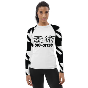 Women's Long Sleeve Classic Jiu-Jitsu Rash Guard - Houndstooth 001 Blanc