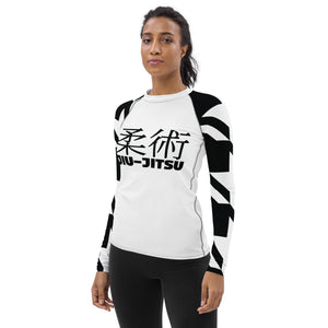 Women's Long Sleeve Classic Jiu-Jitsu Rash Guard - Houndstooth 001 Blanc