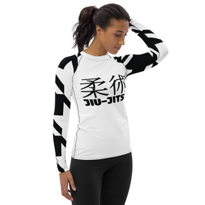 Women's Long Sleeve Classic Jiu-Jitsu Rash Guard - Houndstooth 001 Blanc