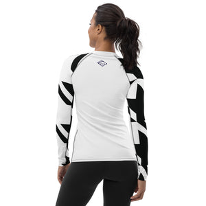 Women's Long Sleeve Classic Jiu-Jitsu Rash Guard - Houndstooth 001 Blanc