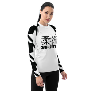 Women's Long Sleeve Classic Jiu-Jitsu Rash Guard - Houndstooth 001 Blanc