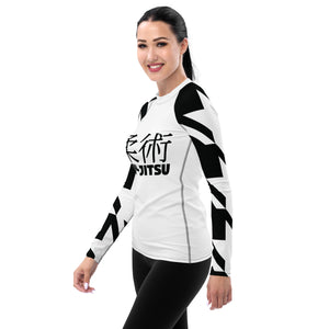 Women's Long Sleeve Classic Jiu-Jitsu Rash Guard - Houndstooth 001 Blanc