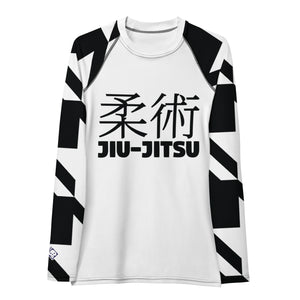 Women's Long Sleeve Classic Jiu-Jitsu Rash Guard - Houndstooth 001 Blanc