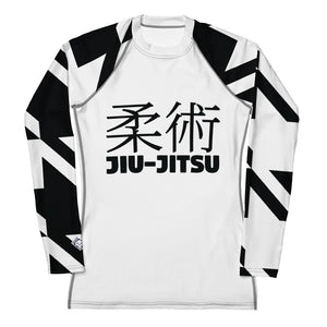 Women's Long Sleeve Classic Jiu-Jitsu Rash Guard - Houndstooth 001 Blanc