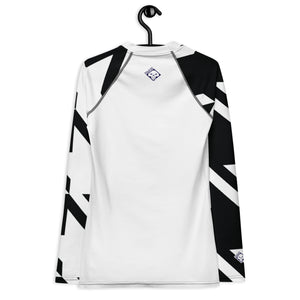 Women's Long Sleeve Classic Jiu-Jitsu Rash Guard - Houndstooth 001 Blanc