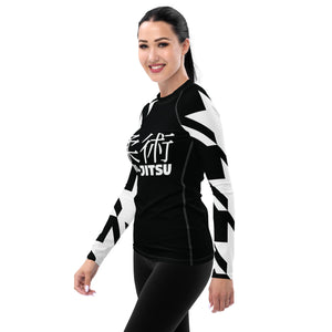 Women's Long Sleeve Classic Jiu-Jitsu Rash Guard - Houndstooth 001 Noir