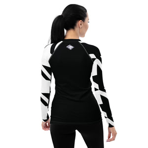 Women's Long Sleeve Classic Jiu-Jitsu Rash Guard - Houndstooth 001 Noir