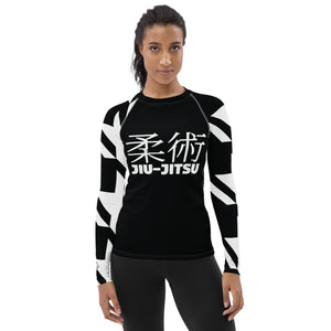 Women's Long Sleeve Classic Jiu-Jitsu Rash Guard - Houndstooth 001 Noir