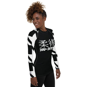 Women's Long Sleeve Classic Jiu-Jitsu Rash Guard - Houndstooth 001 Noir