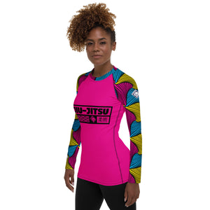 Women's Long Sleeve No Gi BJJ Rash Guard - Ankara Wax Print Rash Guard 002 Exclusive Long Sleeve Rash Guards Rashguard Womens