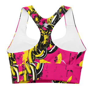 Women's Mile After Mile - Golden Chains 001 Longline Racer Back Sports Bra Exclusive Running Sports Bra Womens