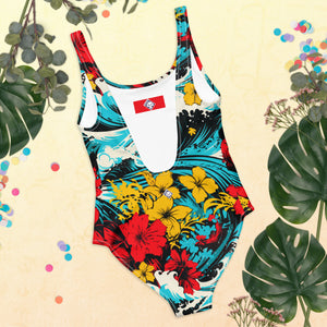 Women's One-Piece Swimsuit - Waves and Flowers 001 Beach Exclusive One-Piece Swimwear Womens