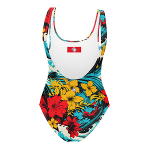 Women's One-Piece Swimsuit - Waves and Flowers 001 Beach Exclusive One-Piece Swimwear Womens